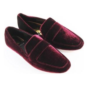 🔥 Zara trafaluc Burgundy Velvet Loafers Flats 🥿